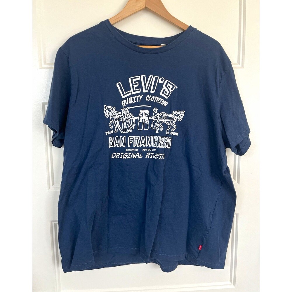 Levi's Men's 3XL T-Shirt Navy Blue Two Horse Pull San Francisco Graphic Tee
